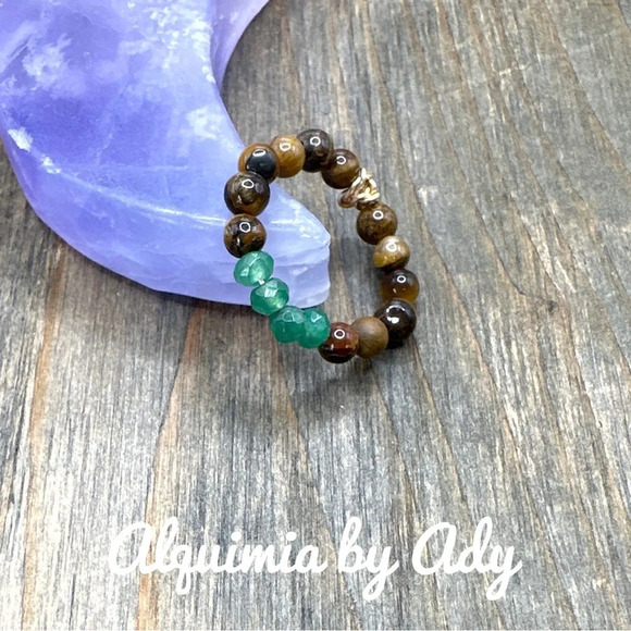Tiger’s eye untreated emerald beaded ring band/ bohemian handmade - Picture 1 of 6